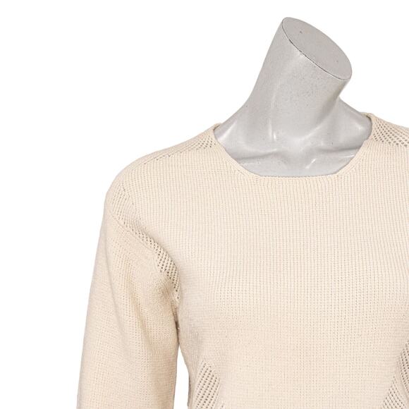 HELMUT LANG Wool Modern Borders Pullover Sweater Beige knit sz P S - Picture 9 of 11